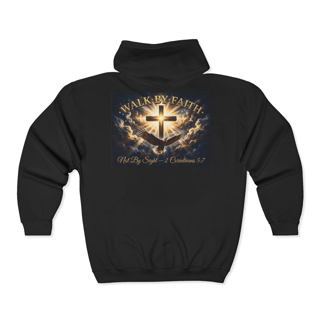 Faith Cross Zip Hoodie - "Walk By Faith" Inspirational Christian Full-Zip Sweatshirt