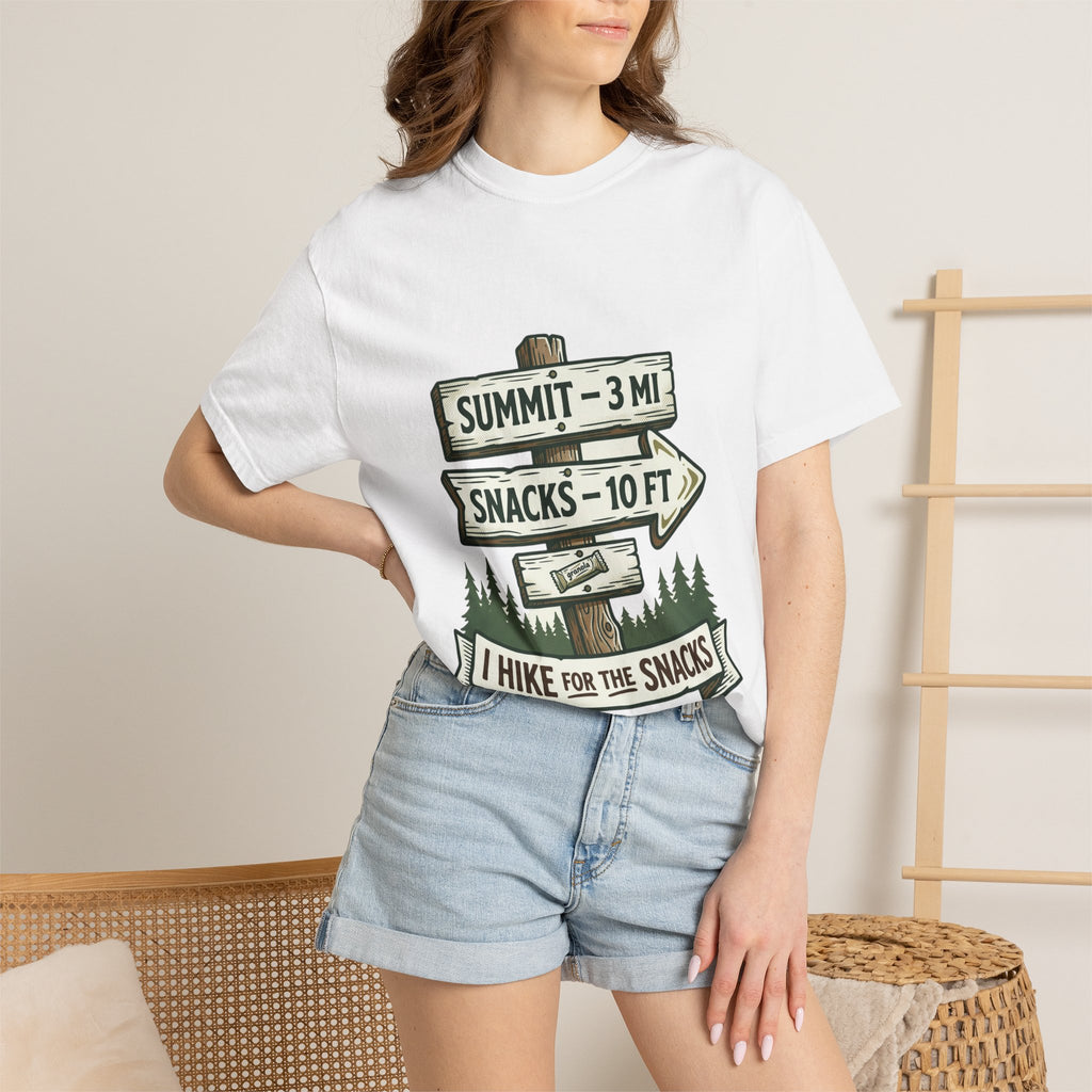 Hiking T-Shirt — "I Hike for the Snacks" Outdoor Adventure Tee