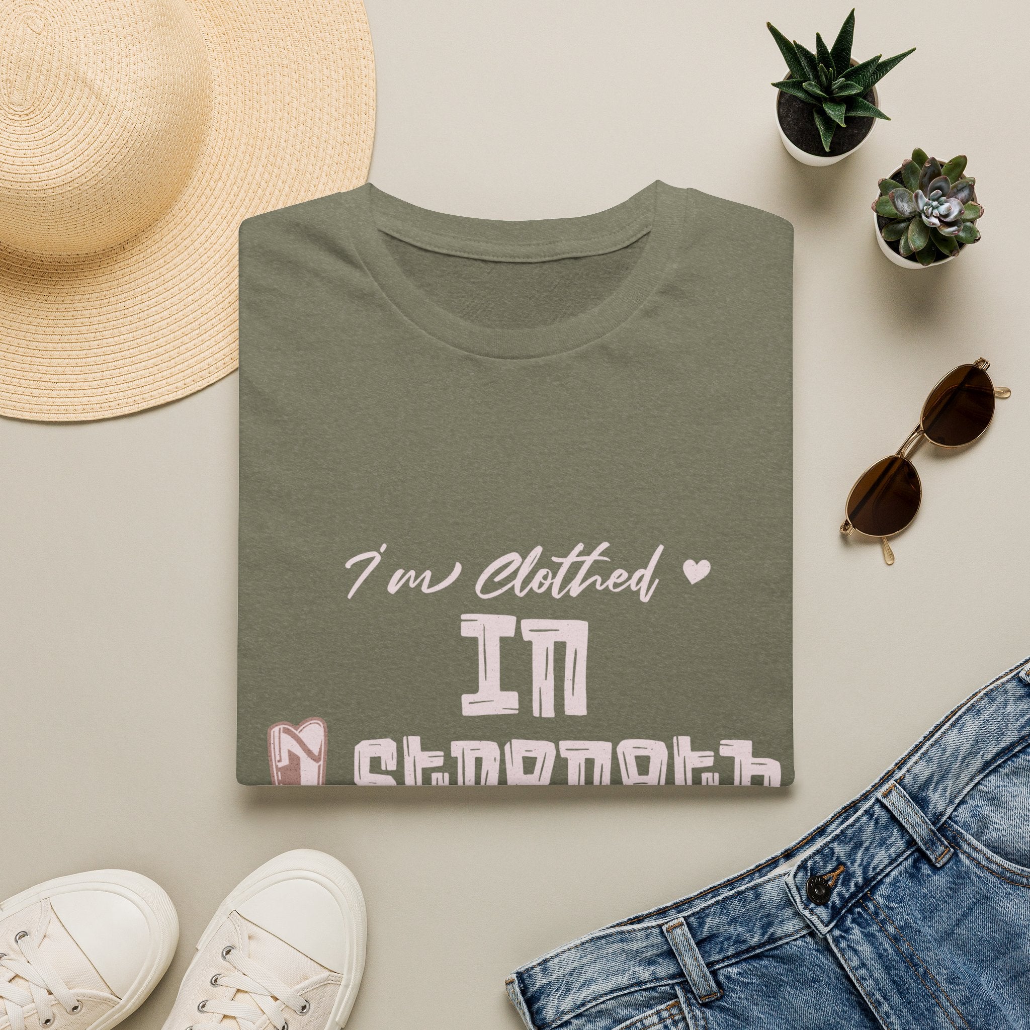 T-Shirt — “I’m Clothed in Strength” Inspirational Women’s Tee