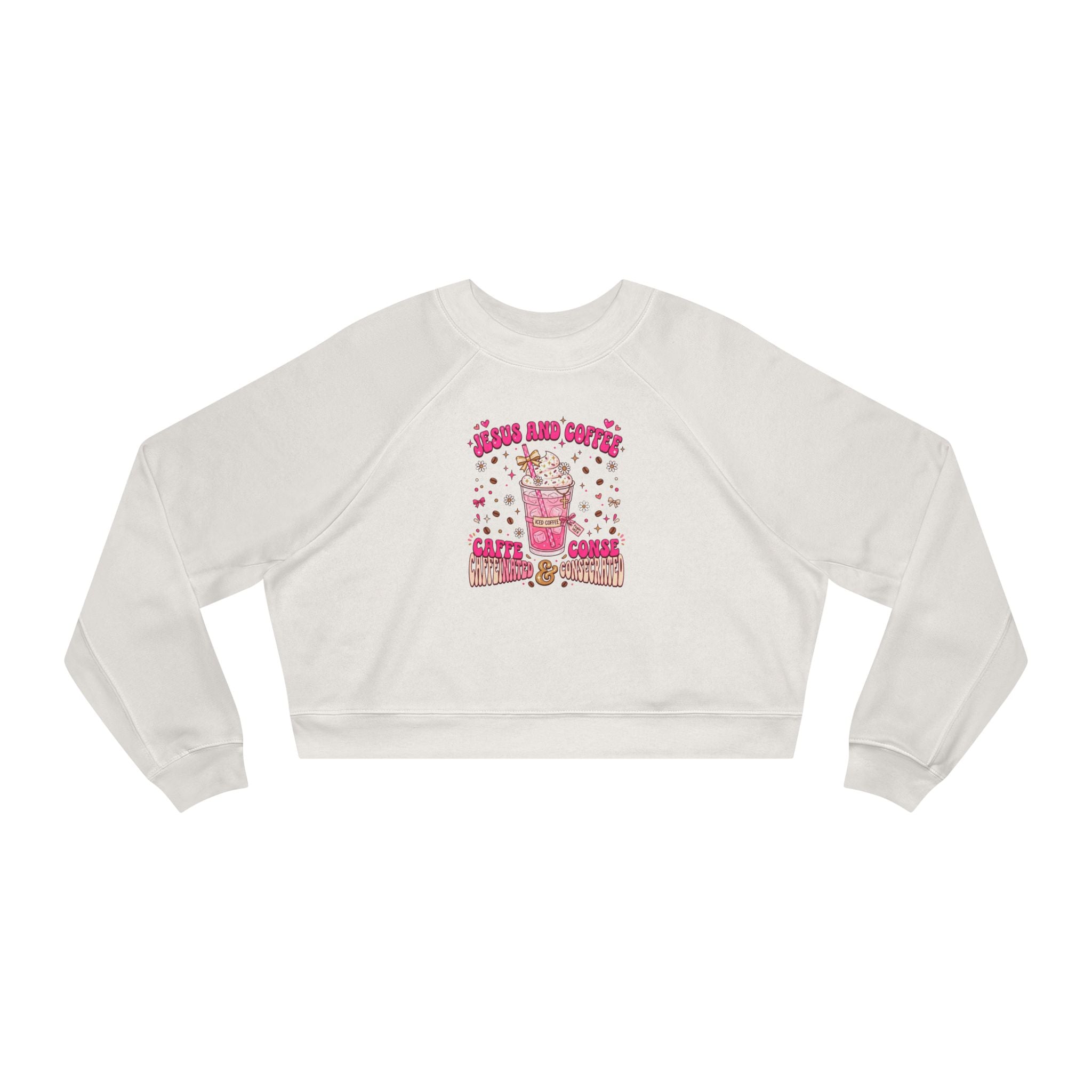 Cropped Pullover — Cute Pink Coffee & Candy Graphic "Cream and Coffee"