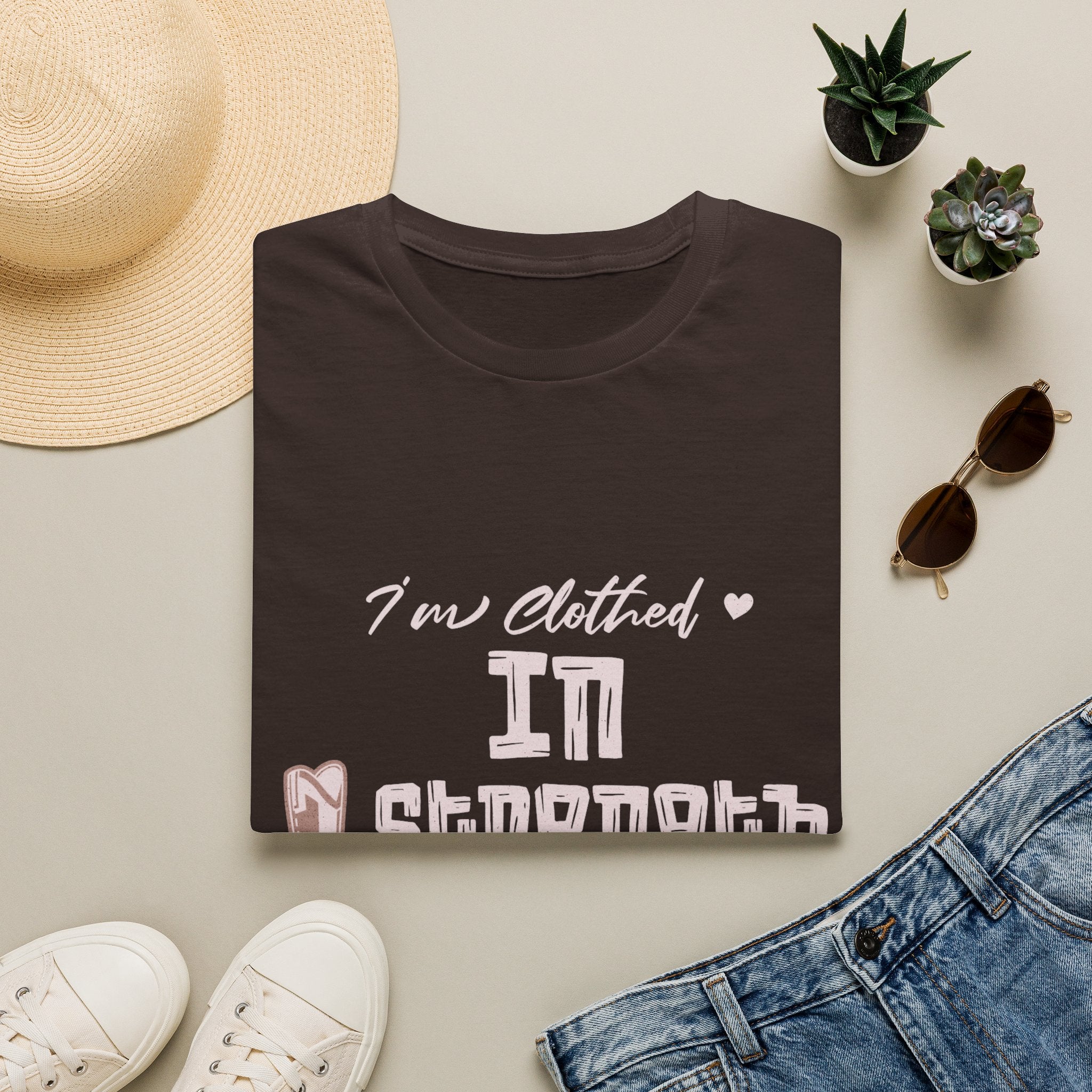 T-Shirt — “I’m Clothed in Strength” Inspirational Women’s Tee