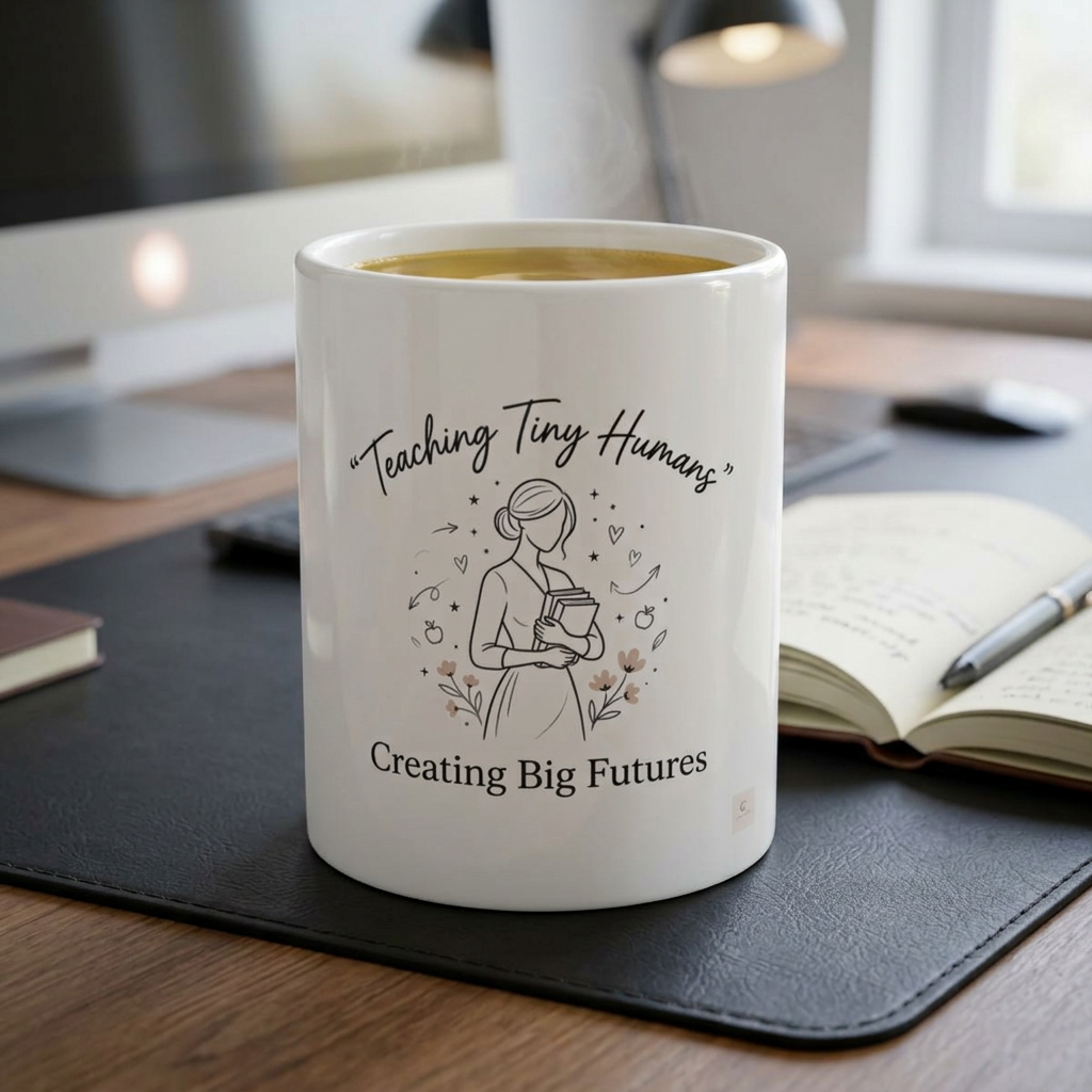 Teacher Mug — "Teaching Tiny Humans, Creating Big Futures" Ceramic Coffee Cup