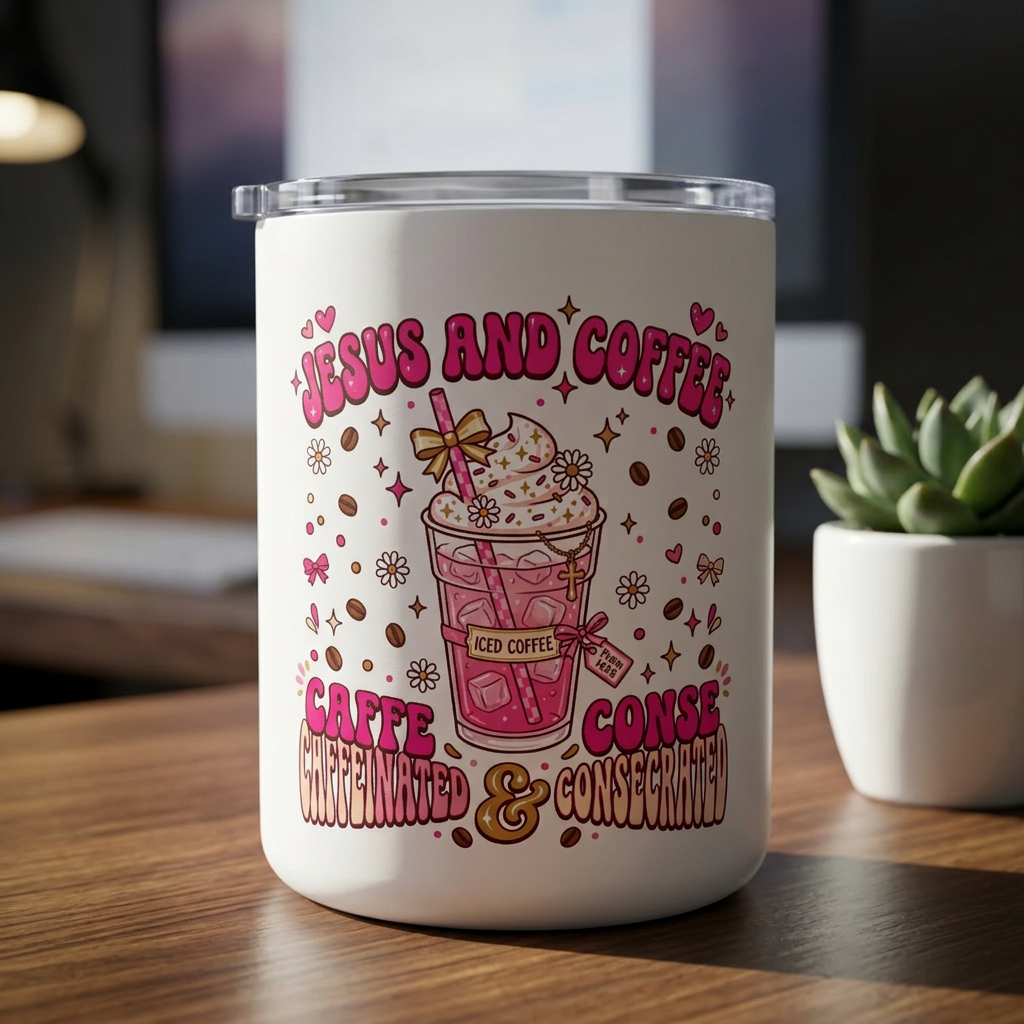 Coffee Mug — "Jesus and Coffee: Caffeinated & Consecrated" Insulated 10oz