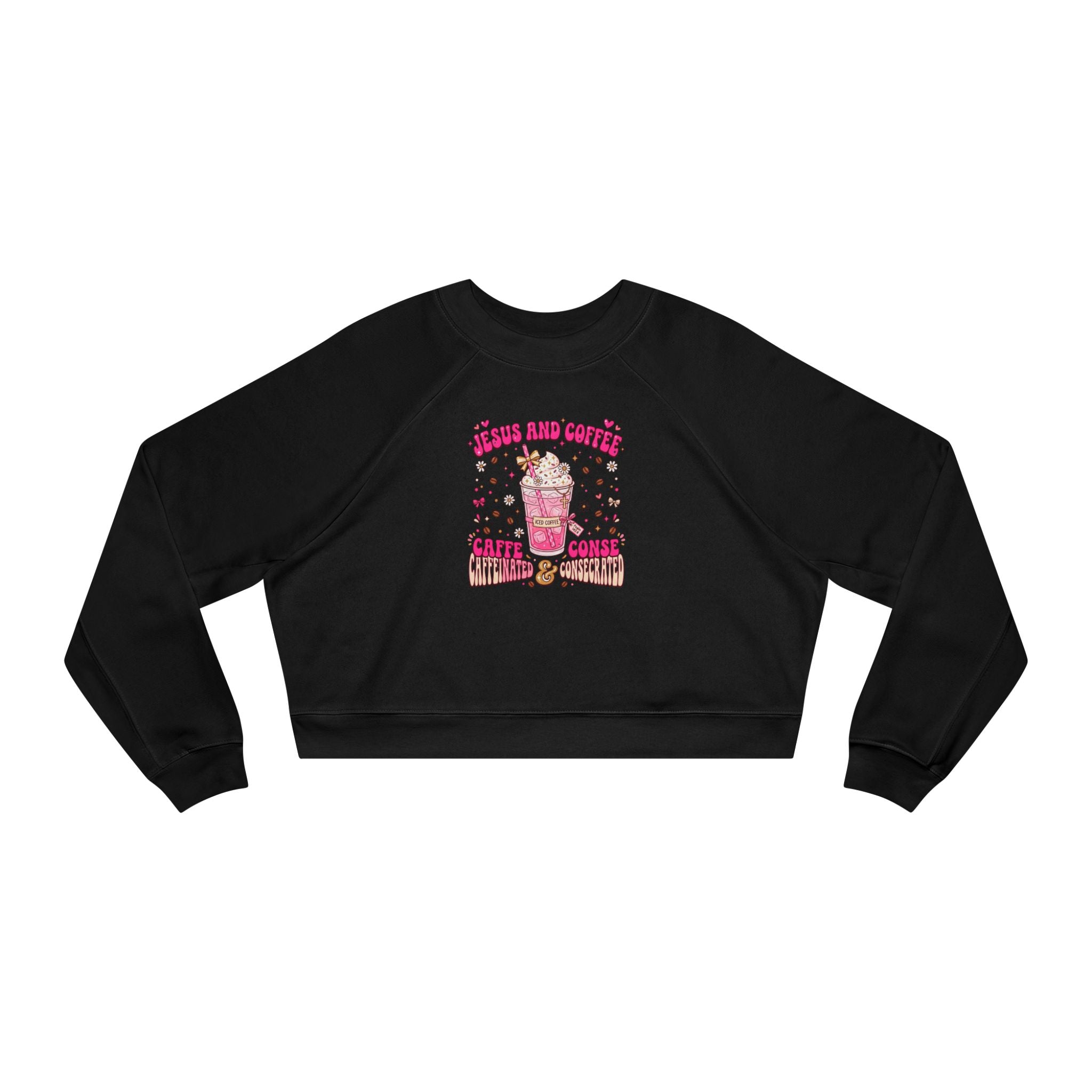 Cropped Pullover — Cute Pink Coffee & Candy Graphic "Cream and Coffee"