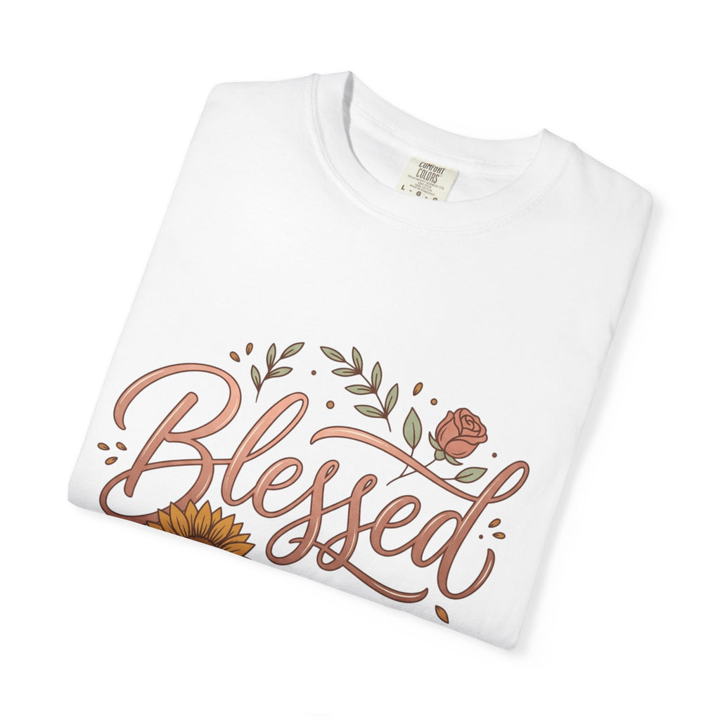 Blessed Sunflower T-Shirt — "Blessed, Grateful Heart" Floral Faith Tee