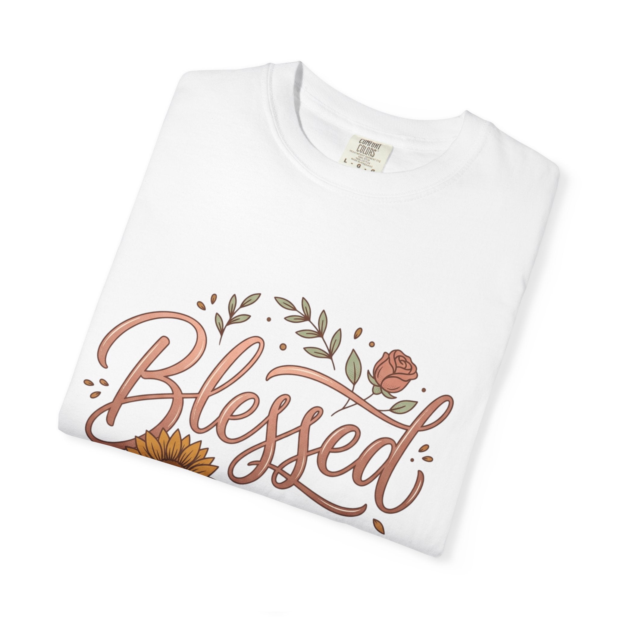 Blessed Sunflower T-Shirt — "Blessed, Grateful Heart" Floral Faith Tee