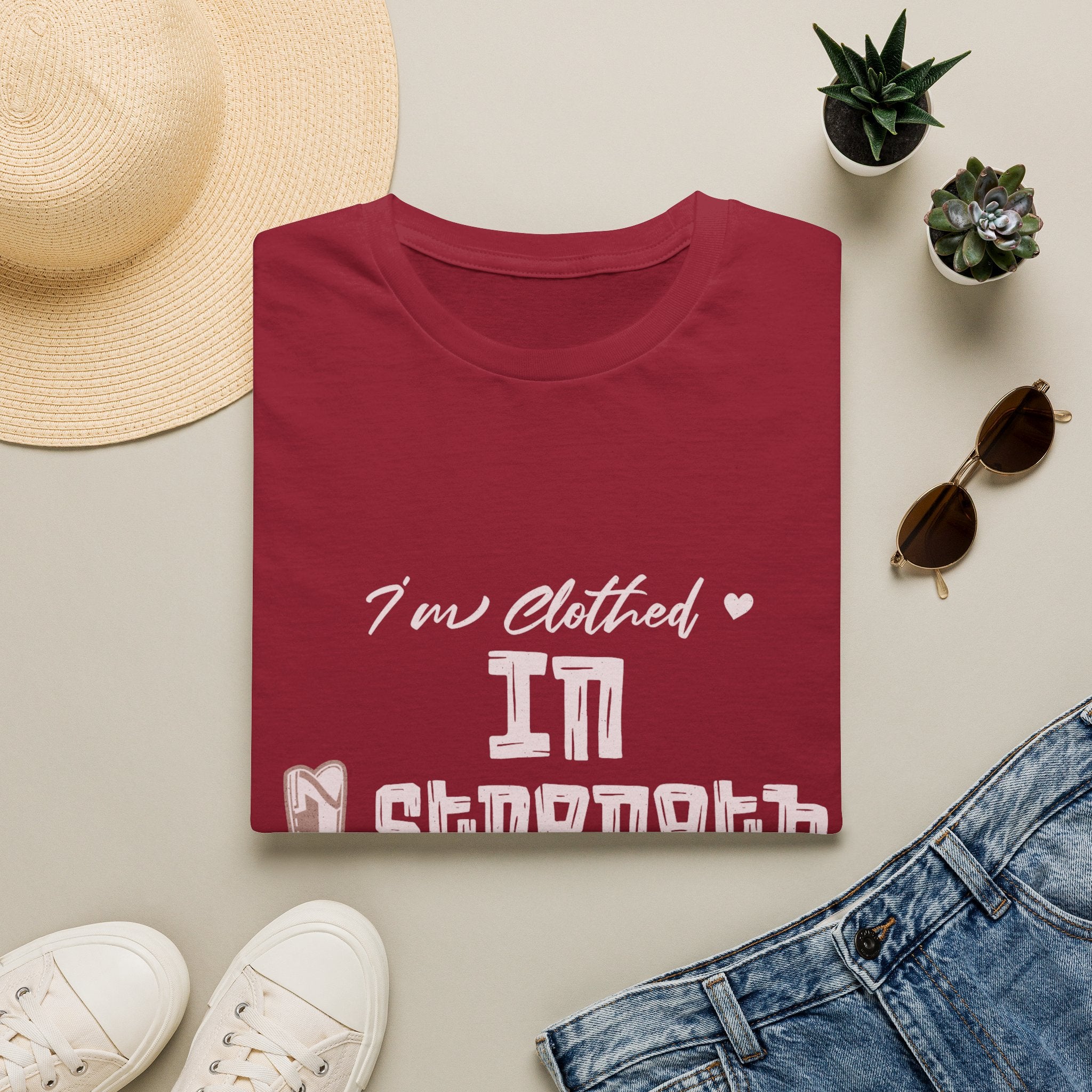 T-Shirt — “I’m Clothed in Strength” Inspirational Women’s Tee