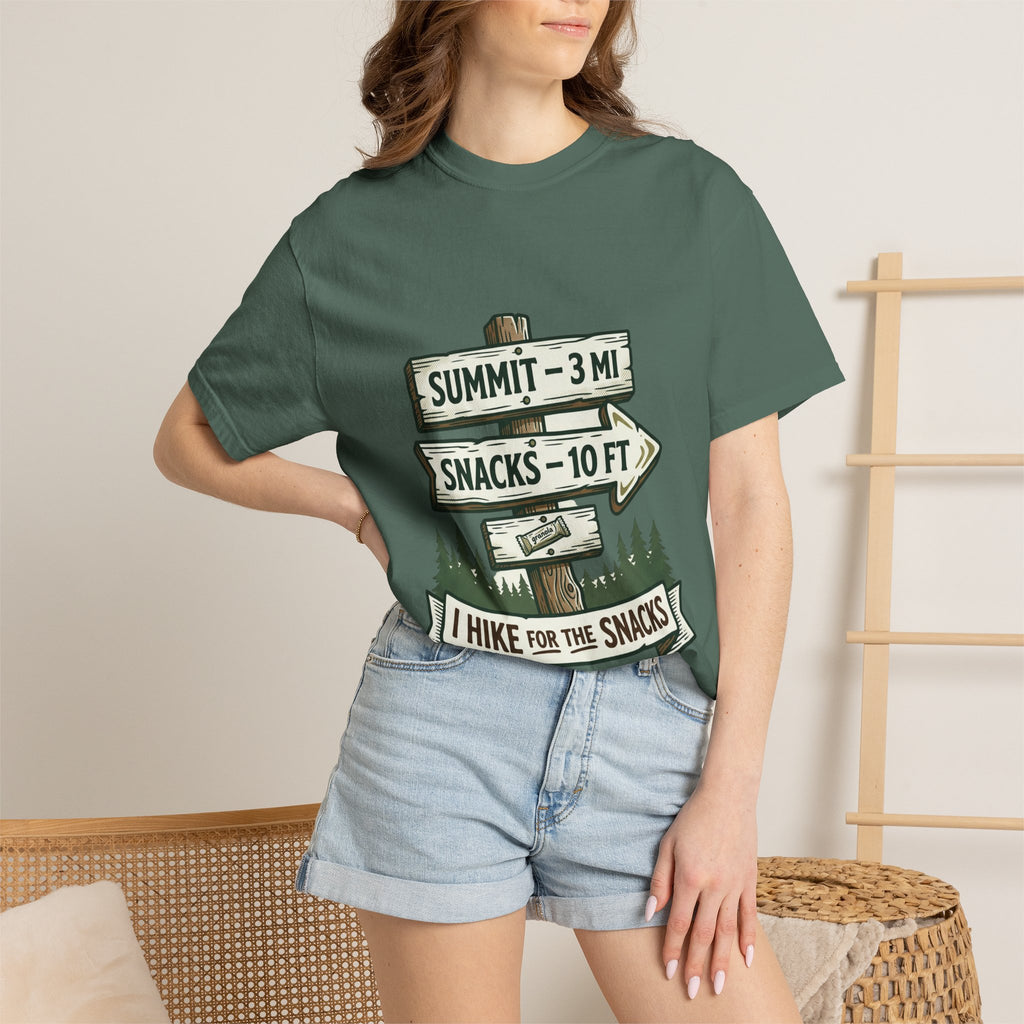 Hiking T-Shirt — "I Hike for the Snacks" Outdoor Adventure Tee