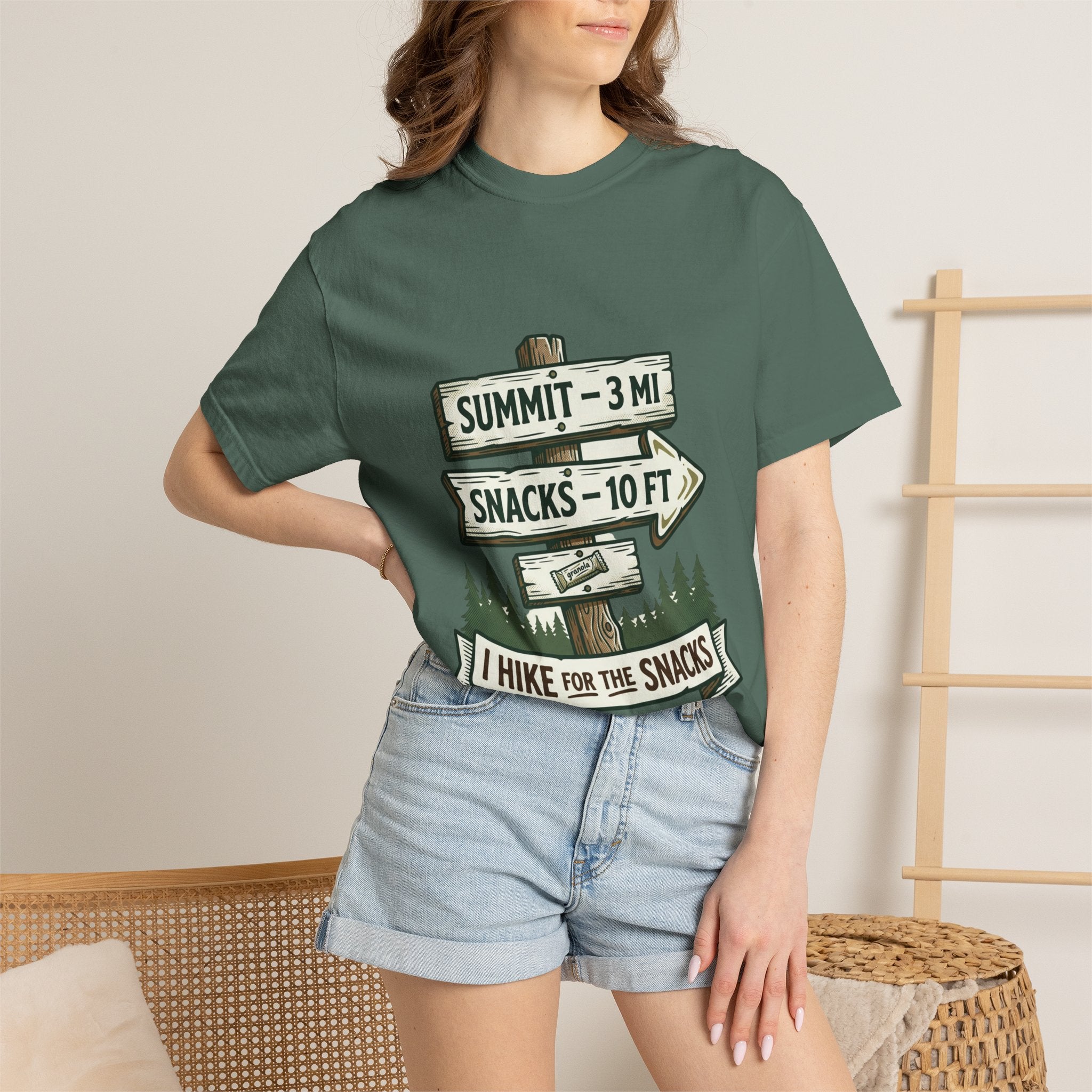 Hiking T-Shirt — "I Hike for the Snacks" Outdoor Adventure Tee