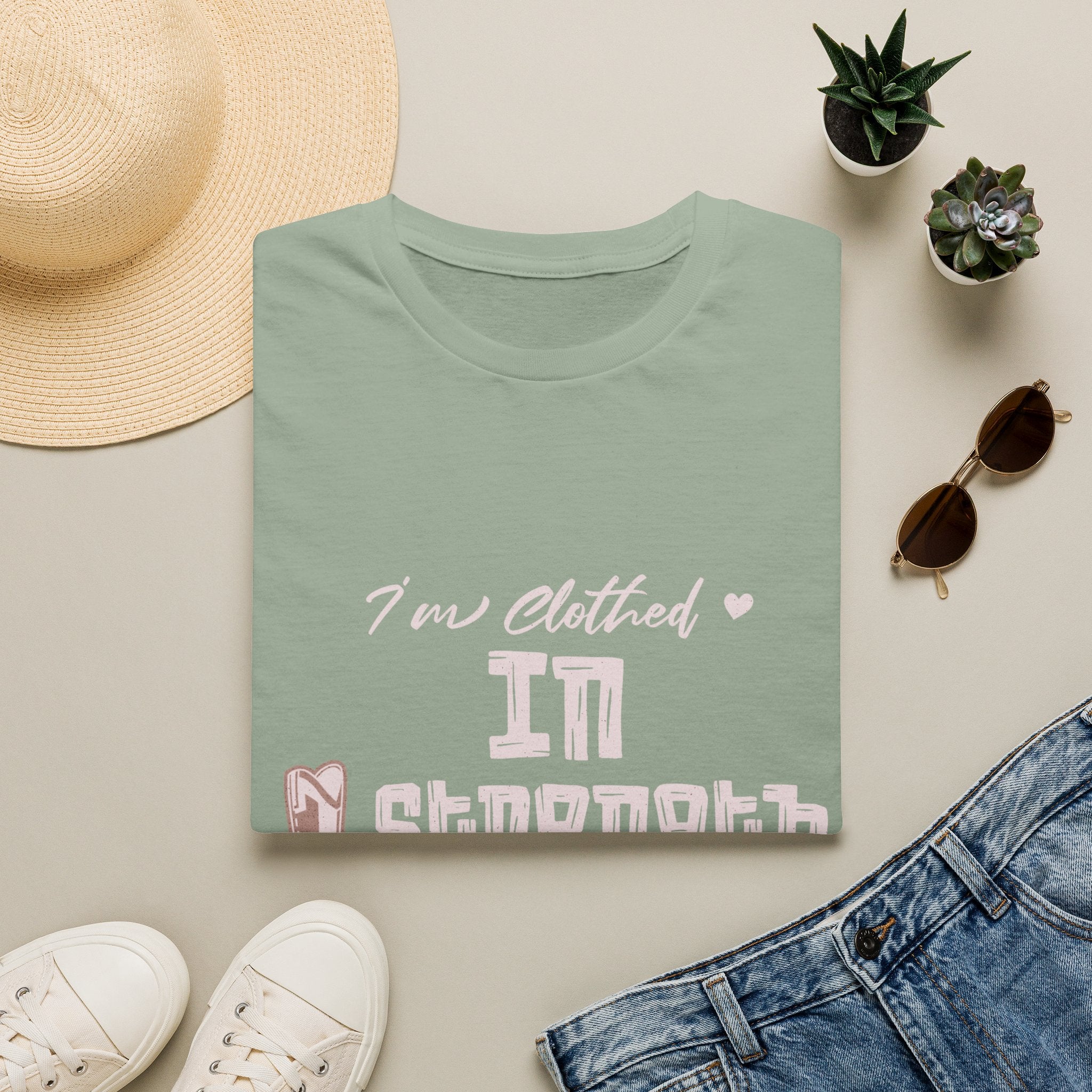 T-Shirt — “I’m Clothed in Strength” Inspirational Women’s Tee
