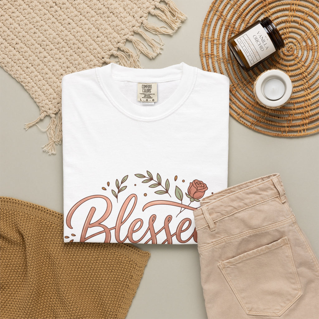 Blessed Sunflower T-Shirt — "Blessed, Grateful Heart" Floral Faith Tee
