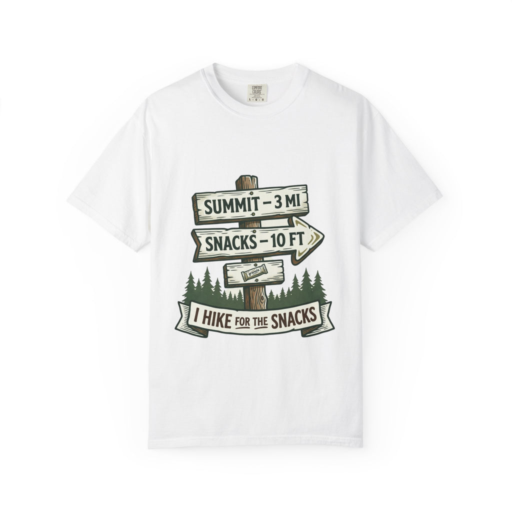 Hiking T-Shirt — "I Hike for the Snacks" Outdoor Adventure Tee