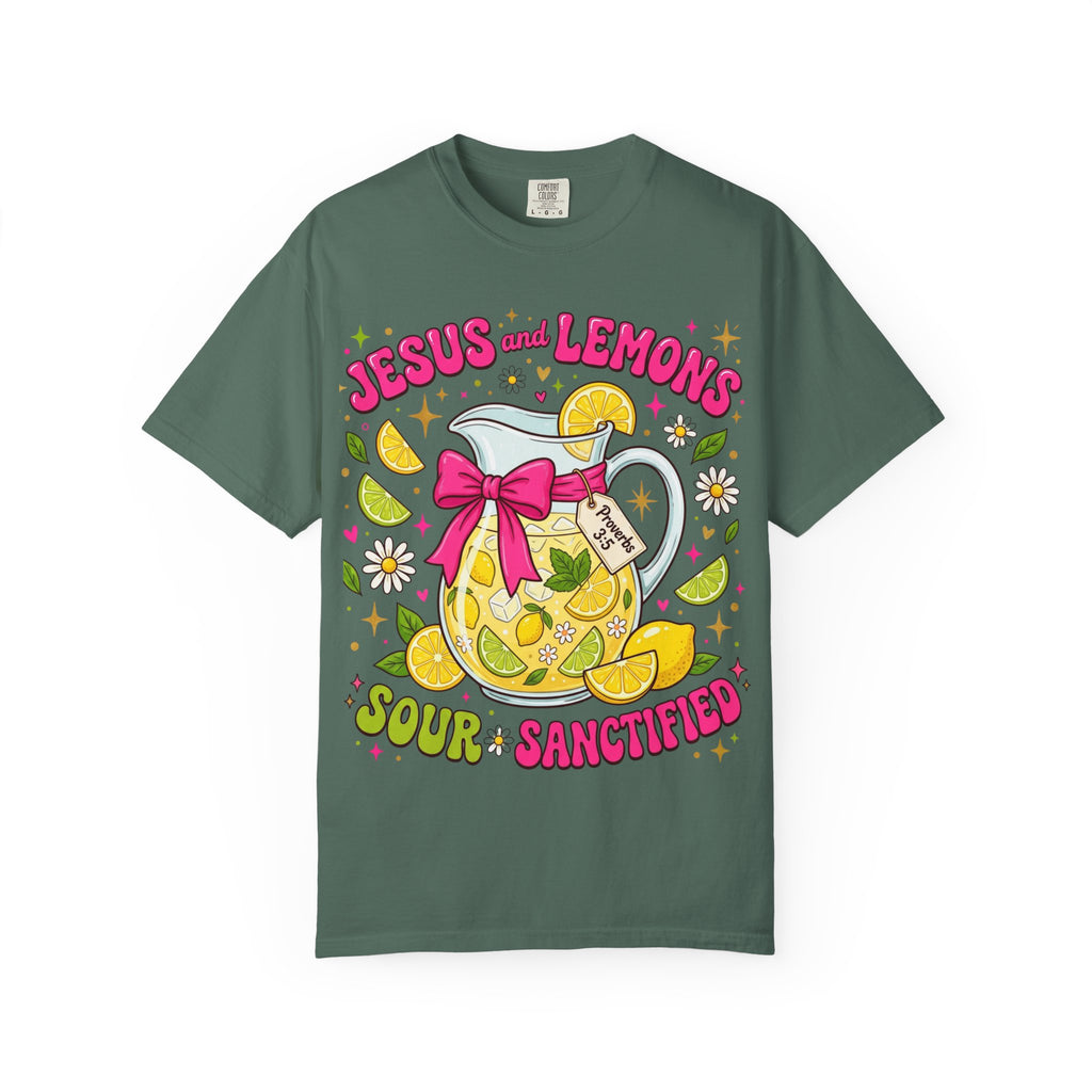 Jesus and Lemons T-Shirt — "Sour, Sanctified" Christian Lemonade Graphic Tee
