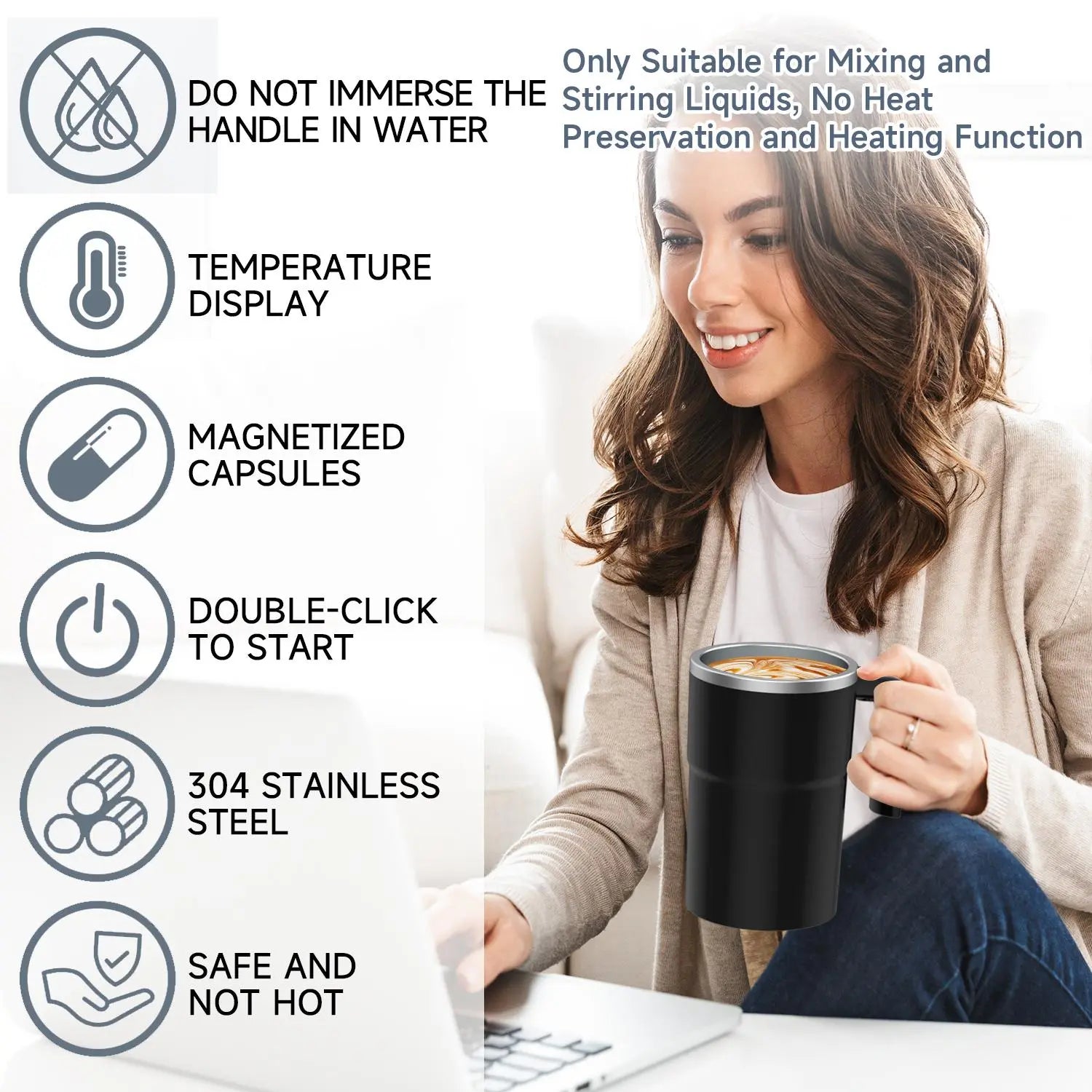 Revolutionary Intelligent Coffee Cup with Lid - Automatic Stirring & Temperature Display, Perfect for Coffee, Tea, and Hot Chocolate Lovers!