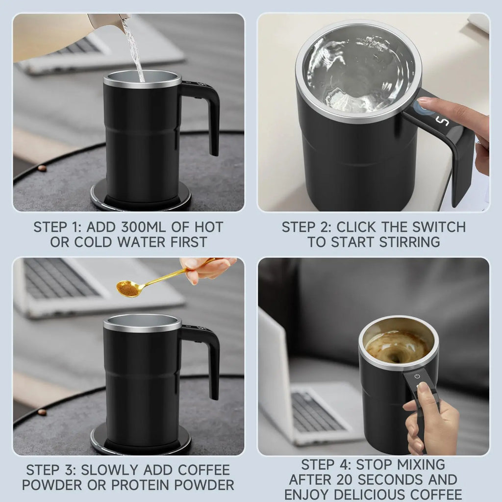 Revolutionary Intelligent Coffee Cup with Lid - Automatic Stirring & Temperature Display, Perfect for Coffee, Tea, and Hot Chocolate Lovers!