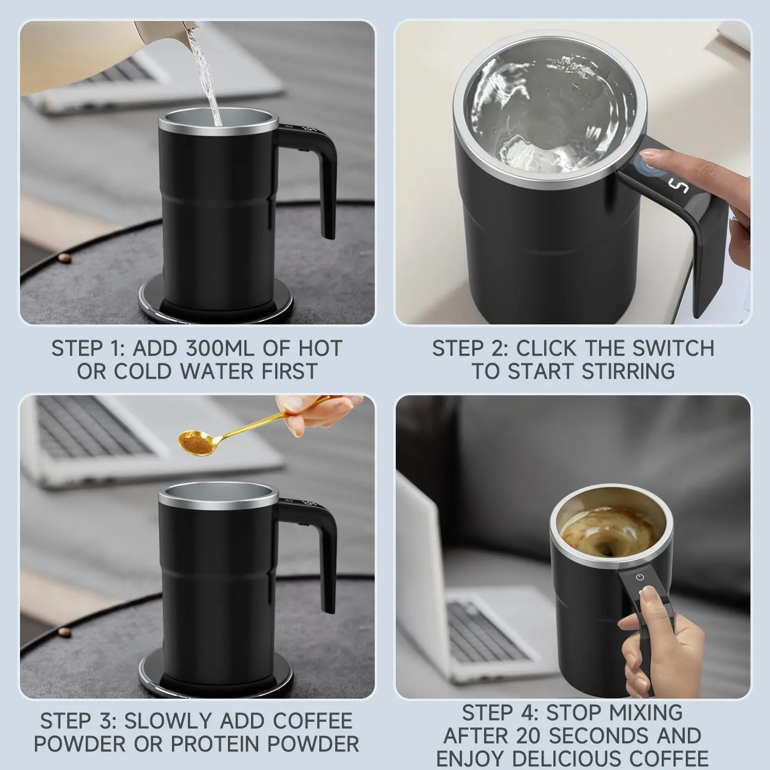 Revolutionary Intelligent Coffee Cup with Lid - Automatic Stirring & Temperature Display, Perfect for Coffee, Tea, and Hot Chocolate Lovers!